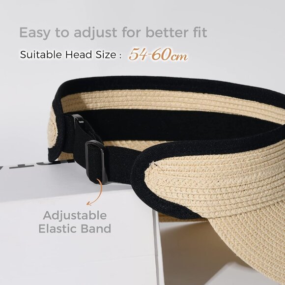 Women’s Straw Sun Visor Hat UPF 80+ Packable Wide Brim Summer Beach Travel - Picture 3 of 8